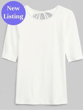 🆕 GAP Tie Back Cut Out Ribbed Tee Shirt.  New Off White. Size L. NWT.